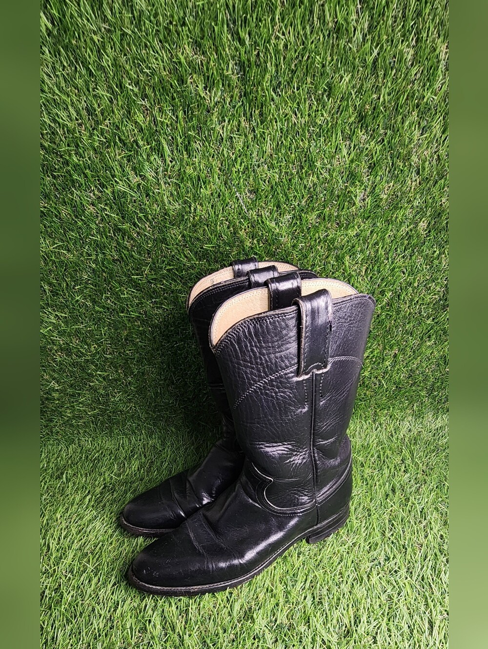 Justin Boots Black Leather Cowboy Boots Women /Kids